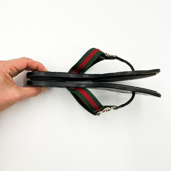 Gucci GG Web Stripe Flip Flop Sandal Black EU 37 US Women's 7 Flat Logo - Picture 8 of 14